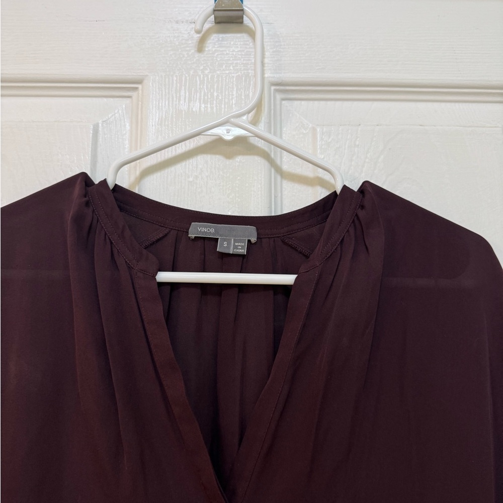 Vince Red Dolman Sleeve Blouse with Mandarin Collar - Picture 2 of 9
